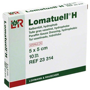 LOMATUELL H Salbentüll 5x5 cm steril 10 St Verband Produktbild