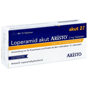 Loperamid akut ARISTO 2 mg Loperamidhydrochlorid Tabletten Mittel gegen Durchfall, 10 St Produktbild