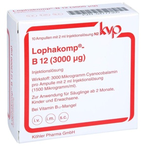 Lophakomp B 12 3000 µg Injektionslösung, 10X2 ml Injektionslösung Produktbild
