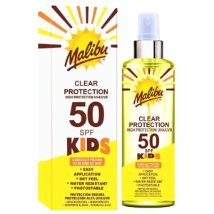 Malibu Kids High Protection Water Resistant Dry Feel SPF 50 Sun-Screen Clear Spray 250 ml produktbillede