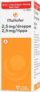 Maltofer, orala droppar, lösning 2,5 mg/droppe, 1 X 30 ml produkt bild