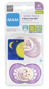 Mam Night Silk smokk som lyser i mørket pink 6m+ 2 stk produktbilde