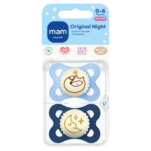 MAM Original Night Silikone Sut Blå/Hvid 0-6 mdr. - 2 stk. produktbillede
