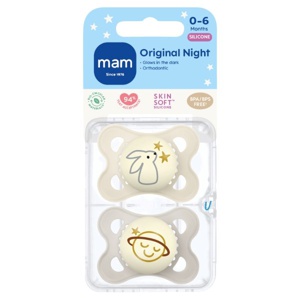MAM Original Night Silikone Sut Hvid/Grøn 0-6 mdr. - 2 stk. produktbillede