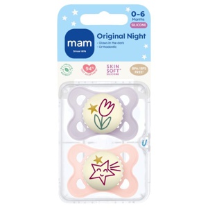 MAM Original Night Silikone Sut Pink/Lilla 0-6 mdr. - 2 stk. produktbillede