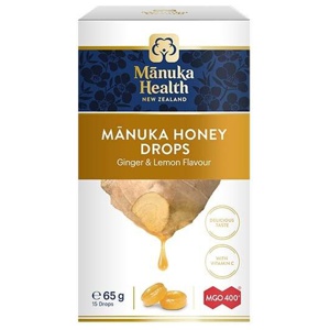 Manuka Health Slik med Manuka-honning MGO™ 400+ samt C-vitamin, med ingefær- og citronsmag (65 g) produktbillede