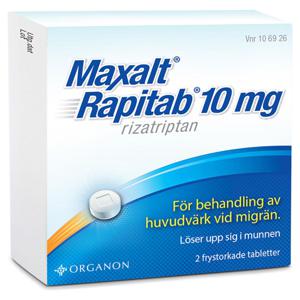 Maxalt Rapitab, frystorkad tablett 10 mg Organon Sweden AB, 2 st produkt bild
