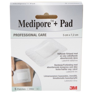 Medipore +Pad Kompress 5 x 7,2 cm 5 stk produktbilde