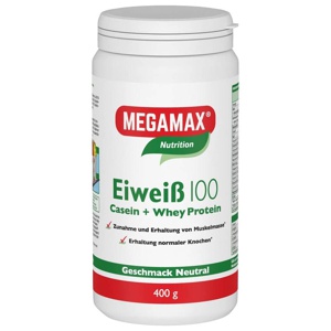 MEGAMAX Eiweiß 100 Casein + Whey Protein Neutral 400 g Pulver Produktbild