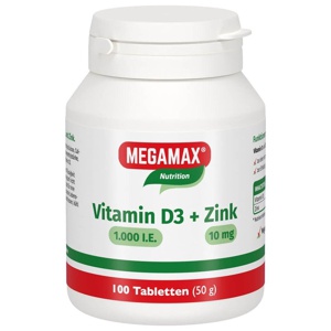 MEGAMAX Vitamin D3 1000IE + Zink 10MG 100 St Tabletten Produktbild