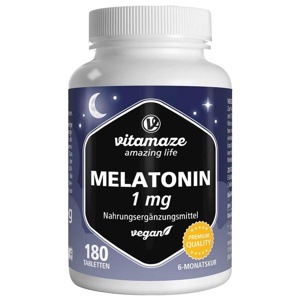 Melatonin 1 mg hochdosiert vegan Tabletten Produktbild