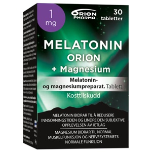 Melatonin Orion 1 mg + Magnesium Tabletter 30 stk produktbilde