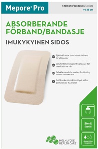 Mepore Pro dusjtett bandasje 9 x 15 cm 5 stk produktbilde