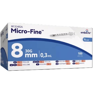 Micro-Fine insulinsprøyte U-100 0,3 ml 30G/8 mm 100 stk produktbilde