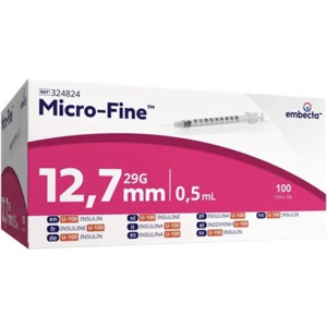 Micro-Fine insulinsprøyte U-100 0,5 ml 29G/12,7 mm 100 stk produktbilde