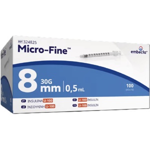 Micro-Fine insulinsprøyte U-100 0,5 ml 30G/8 mm 100 stk produktbilde