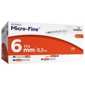 Micro-Fine Insulinspritze 0,3 ml U100 6 mm, 100X0.3 ml Spritzen Produktbild