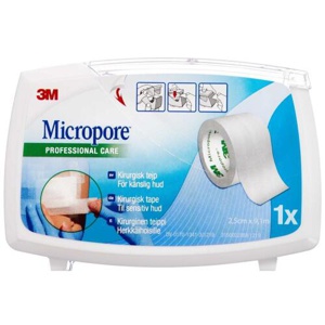 Micropore på dispenser hvid 2,5 cm x 9,14 m 1 stk. produktbillede