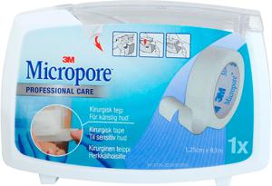 Micropore Kirurgisk tejp Vit 1,25 cm x 9,1 m. 1 st produkt bild