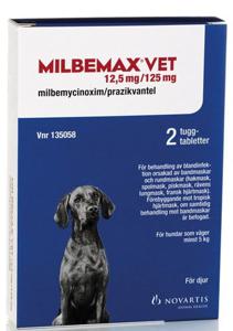Milbemax vet., tuggtablett 12,5 mg/125 mg 2 st produkt bild