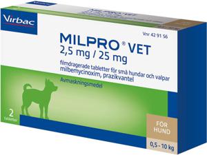 Milpro vet, filmdragerad tablett 2,5 mg/25 mg, 2 st produkt bild