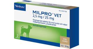 Milpro Vet 2,5 mg/25 mg Filmdragerade Tabletter för Små Hundar & Valpar 2 st produkt bild
