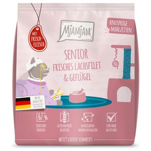 MjAMjAM Trockenfutter Katze, Senior, Knusprige Mahlzeiten Lachsfilet & Geflügel 300 g Produktbild