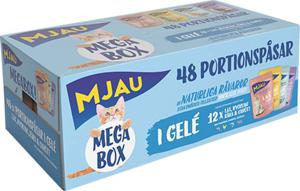 Mjau Megabox 48 x 85 g - Mix i gelé (Nötkött, kyckling, räkor, lax) produkt bild