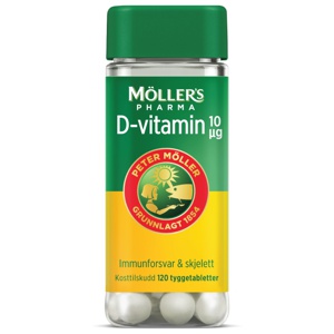 Möller's Pharma D-vitamin 10 mcg tyggetabletter 120 stk produktbilde