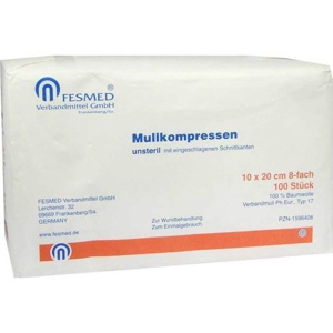 Mullkompressen 10x20 cm unsteril 8-fach Papier, 100 St Kompressen Produktbild