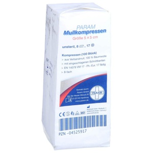 Mullkompressen 5x5 cm 8-fach unsteril, 100 St Kompressen Produktbild