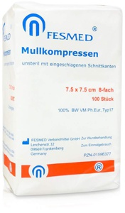 Mullkompressen 7,5x7,5 cm unsteril 8-fach Papier, 100 St Kompressen Produktbild