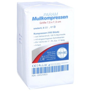 MULLKOMPRESSEN 7,5x7,5 cm unsteril 8fach Produktbild