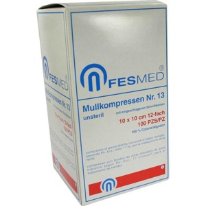 MULLKOMPRESSEN ES 10x10 cm unsteril 12fach Gr.13 Produktbild