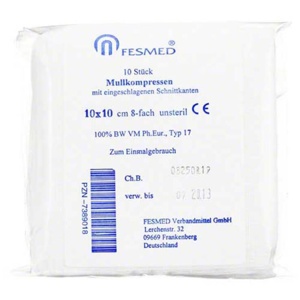 Mullkompressen ES 10x10 cm unsteril 8-fach, 10 St Kompressen Produktbild