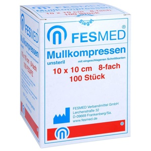 Mullkompressen ES 10x10 cm unsteril 8-fach, 100 St Kompressen Produktbild