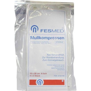 Mullkompressen ES 10x20 cm steril 8-fach, 5X2 St Kompressen Produktbild