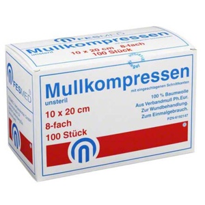 Mullkompressen ES 10x20 cm unsteril 8-fach, 100 St Kompressen Produktbild