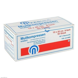 Mullkompressen ES 10x20 cm unsteril 8-fach, 50 St Kompressen Produktbild