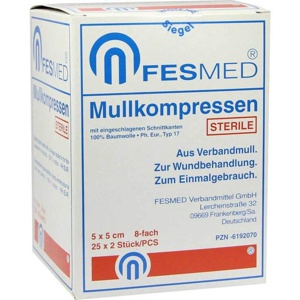 Mullkompressen ES 5x5 cm steril 8-fach, 25X2 St Kompressen Produktbild