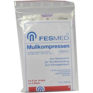 Mullkompressen ES 5x5 cm steril 8-fach, 5X2 St Kompressen Produktbild