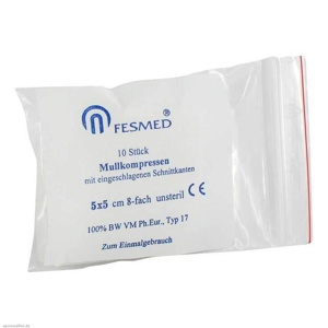 Mullkompressen ES 5x5 cm unsteril 8-fach, 10 St Kompressen Produktbild