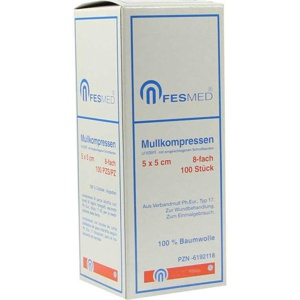 Mullkompressen ES 5x5 cm unsteril 8-fach, 100 St Kompressen Produktbild
