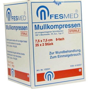 Mullkompressen ES 7,5x7,5 cm steril 8-fach, 25X2 St Kompressen Produktbild