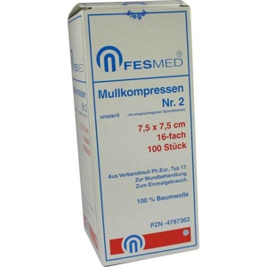 Mullkompressen ES 7,5x7,5 cm unsteril 16-fach Größe 2, 100 St Kompressen Produktbild
