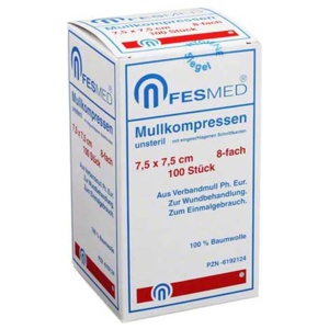 Mullkompressen ES 7,5x7,5 cm unsteril 8-fach, 100 St Kompressen Produktbild