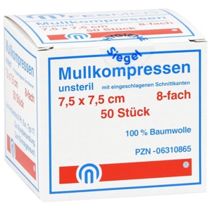 Mullkompressen ES 7,5x7,5 cm unsteril 8-fach, 50 St Kompressen Produktbild