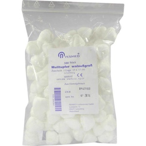 Mulltupfer 15x15cm walnussgroß ballonf.unsteril, 100 St Tupfer Produktbild