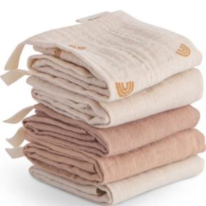 Mushie Muslin Cotton Tvättlapp 5-pack, Rainbow Combo produkt bild