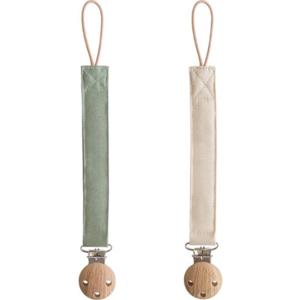 Mushie Linen Pacifier Clip 2-pack Olive/Shifting produkt bild